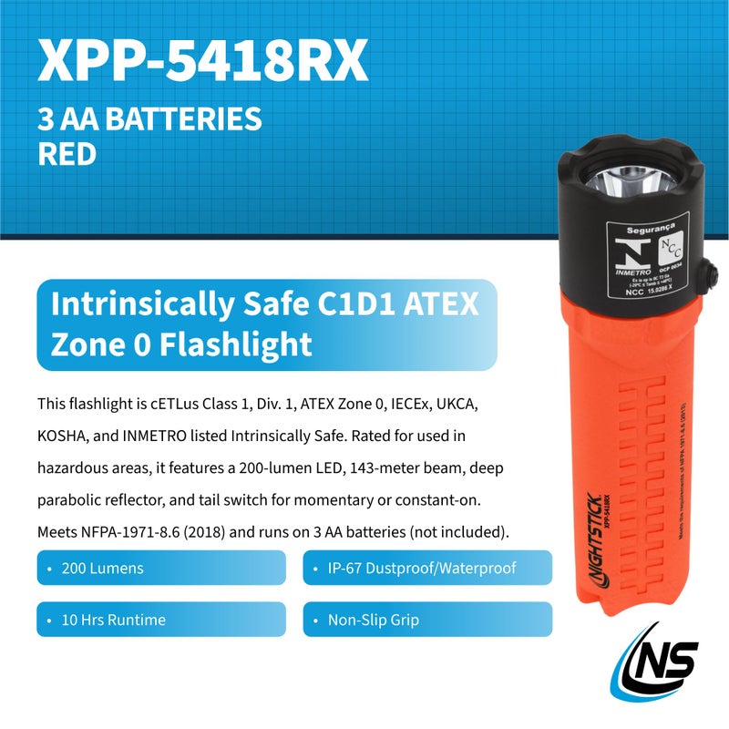 Nightstick XPP-5418RX Intrinsically Safe Flashlight-3 AA (not Included) -Red-UL913 / ATEX, Multicolor - Image 2